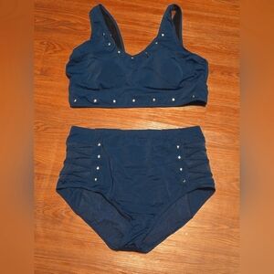 Torrid 2 piece bikini | size 2 | studded silver detail | dark aqua blue